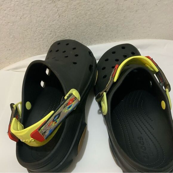 Classic Black Crocs Ikat with Yellow Velcroed Detailing